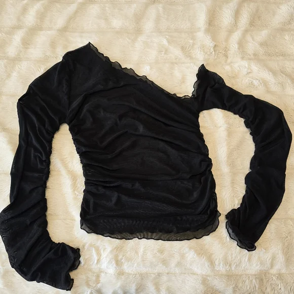 Shein Elegant Black Sheer Women's Top L - Picture 1 of 4